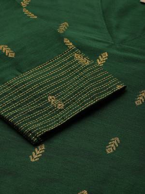 Women green & gold-toned ethnic motifs dobby kurta 2