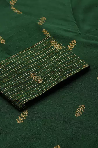 Women green & gold-toned ethnic motifs dobby kurta