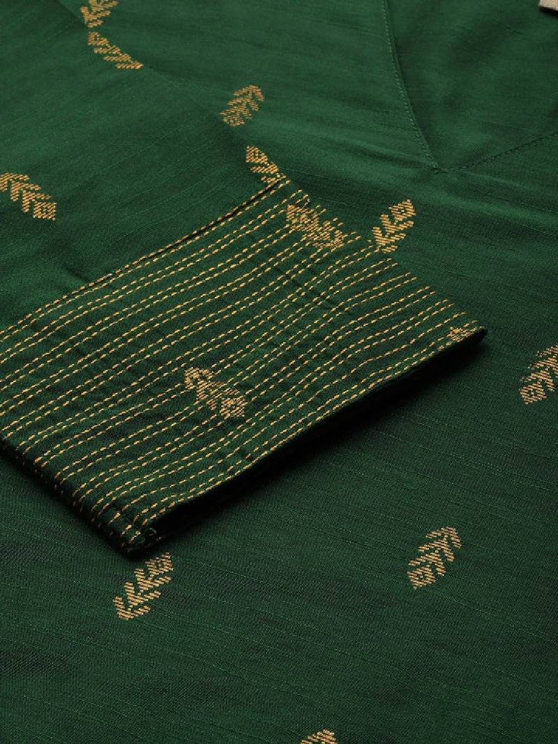 Women green & gold-toned ethnic motifs dobby kurta