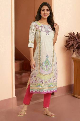 Women ethnic motifs printed straight pure cotton kurta