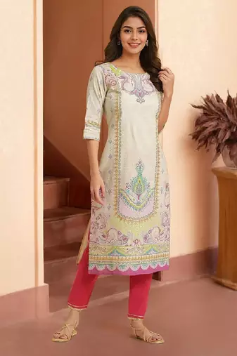 Women ethnic motifs printed straight pure cotton kurta