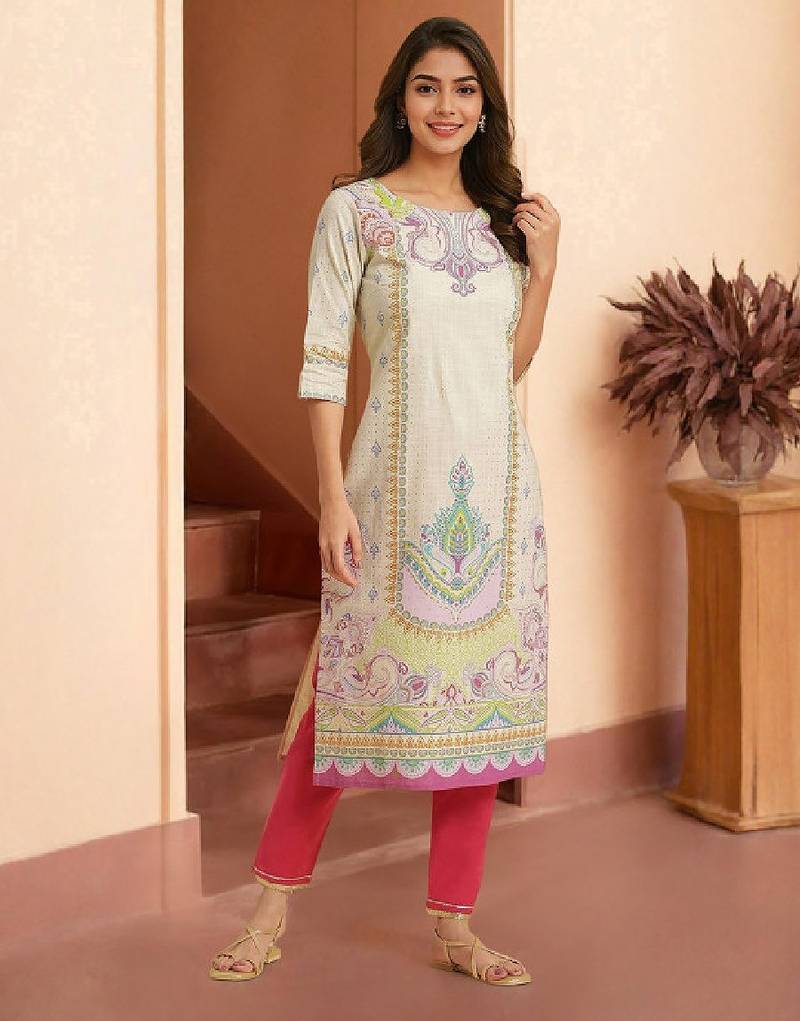 Women ethnic motifs printed straight pure cotton kurta