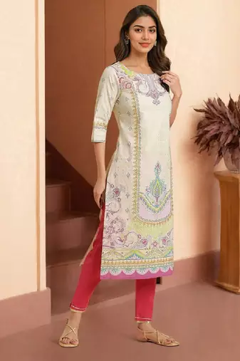 Women ethnic motifs printed straight pure cotton kurta