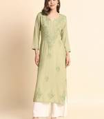 Floral embroidered thread work straight kurta