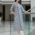 Blue floral printed a-line pure cotton kurta