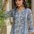 Blue floral printed a-line pure cotton kurta