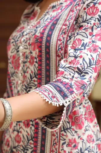 Pink floral printed a-line pure cotton kurta