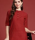 Women solid mandarin collar cotton straight kurta