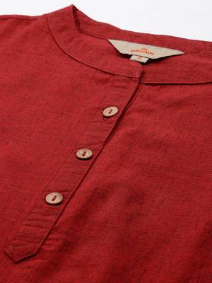 Women solid mandarin collar cotton straight kurta 2