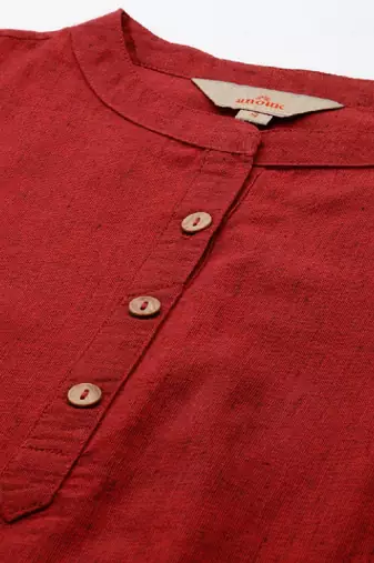 Women solid mandarin collar cotton straight kurta
