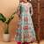Blue & pink floral printed v- neck chanderi silk anarkali kurta