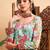 Blue & pink floral printed v- neck chanderi silk anarkali kurta