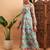 Blue & pink floral printed v- neck chanderi silk anarkali kurta