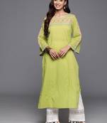 Women embroidered flared sleeves thread work boat neck kurta
