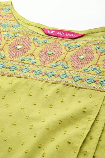 Women embroidered flared sleeves thread work boat neck kurta