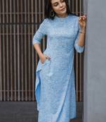 Women ethnic motifs printed thread work high-low a-line kurta
