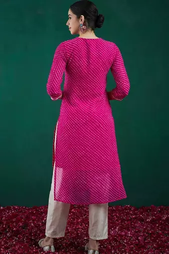 Leheriya printed thread work straight kurta