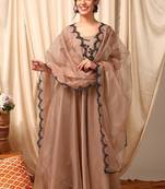 Floral embroidered thread work anarkali kurta with dupatta