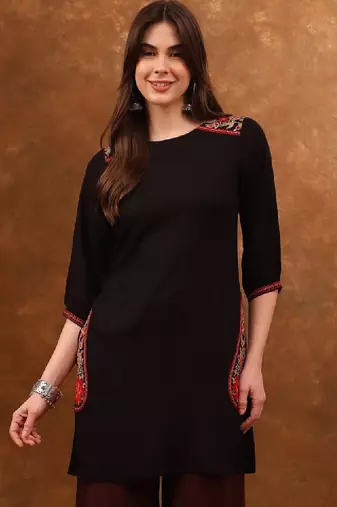 Ethnic motifs embroidered a-line kurta