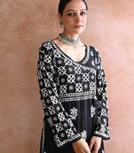Women black modal chikankari embroidered kurta