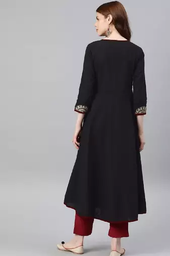 Geometric yoke design flared sleeves thread work anarkali kurta
