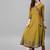 Women mustard yellow floral printed angrakha anarkali kurta with tassel tie-up