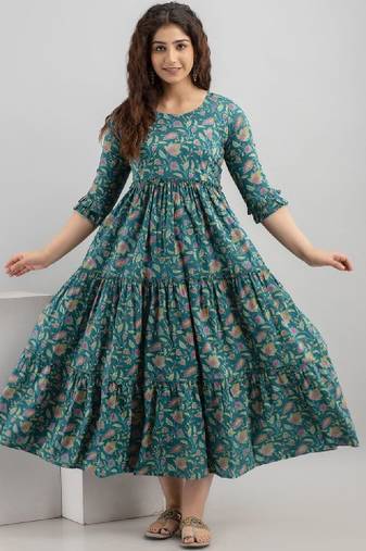 Pure cotton printed pregnancy wear maternity maxi dress with nursing zipper