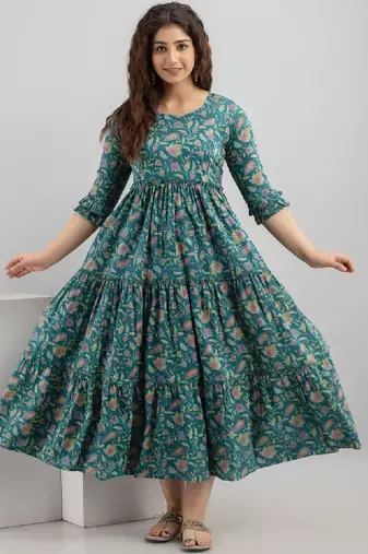 Pure cotton printed pregnancy wear maternity maxi dress with nursing zipper