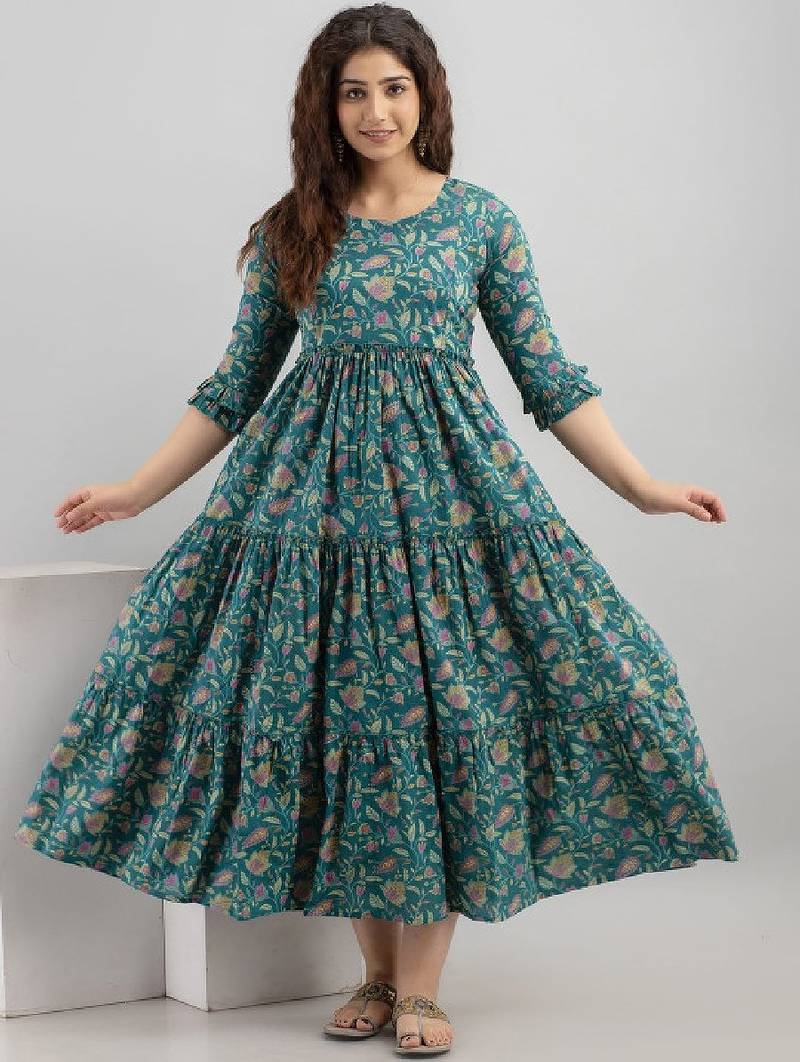 Pure cotton printed pregnancy wear maternity maxi dress with nursing zipper