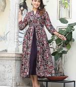 Floral printed v-neck mirror work anarkali kurta