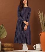 Ethnic woven design round neck panelled cotton a-line kurta