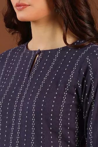 Ethnic woven design round neck panelled cotton a-line kurta