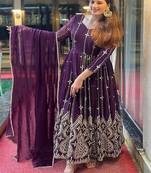Embroidered sweetheart neck georgette anarkali kurta & dupatta