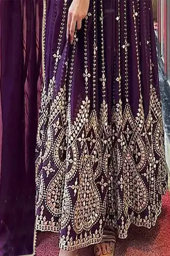 Embroidered sweetheart neck georgette anarkali kurta & dupatta
