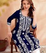 Floral embroidered round neck chikankari straight kurta