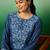 Navy blue embroidered notch neck flared sleeves chikankari straight kurtas