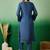 Navy blue embroidered notch neck flared sleeves chikankari straight kurtas