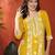 Yellow floral embroidered round neck straight kurta