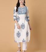 Floral printed notch neck pure cotton straight kurta