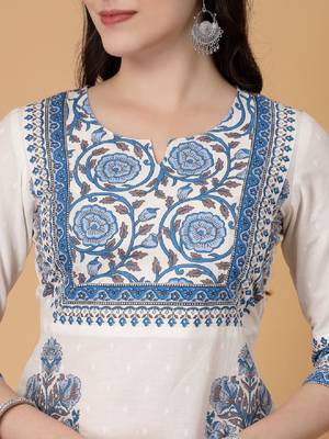 Floral printed notch neck pure cotton straight kurta 2