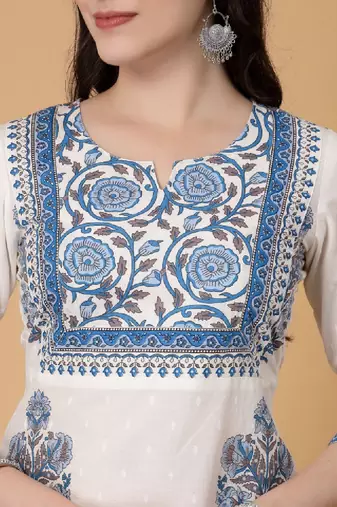 Floral printed notch neck pure cotton straight kurta