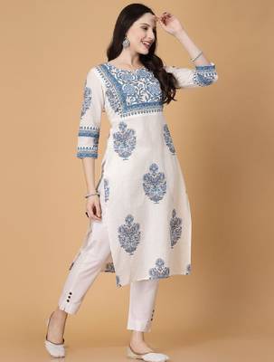 Floral printed notch neck pure cotton straight kurta 3
