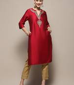 Ethnic motifs yoke design band collar straight kurta