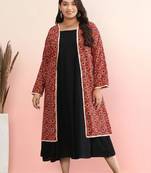 Plus size geometric printed gotta patti cotton anarkali kurta with jacket