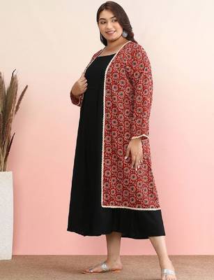 Plus size geometric printed gotta patti cotton anarkali kurta with jacket 3