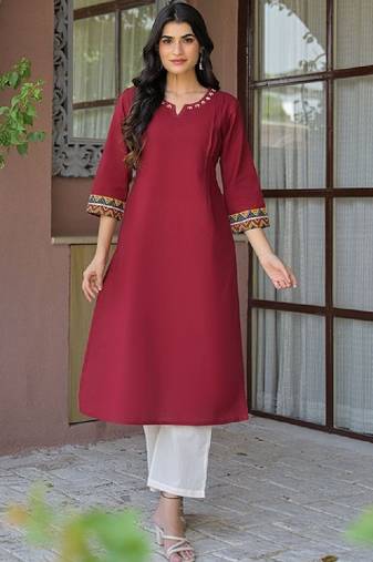 Round neck cotton straight kurta