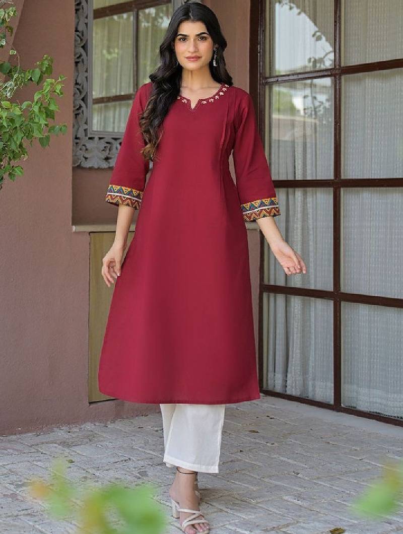 Round neck cotton straight kurta