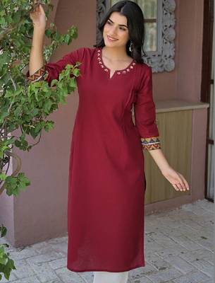 Round neck cotton straight kurta 2