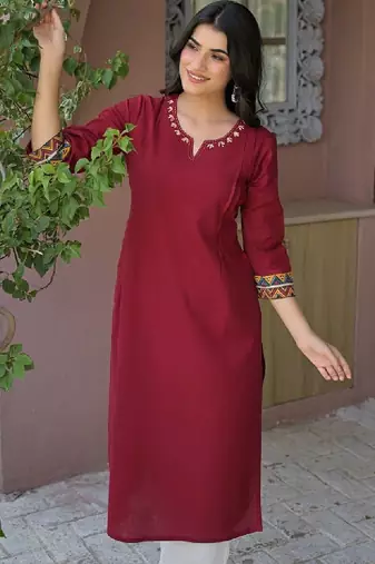 Round neck cotton straight kurta