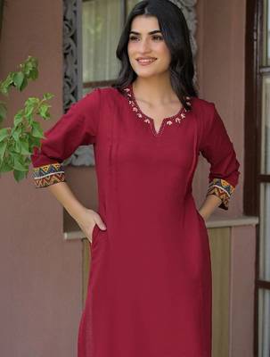 Round neck cotton straight kurta 3